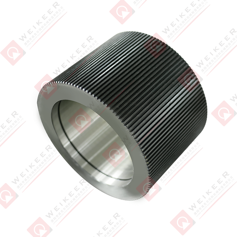 Rullo per pellet ondulato in acciaio legato con estremità aperta